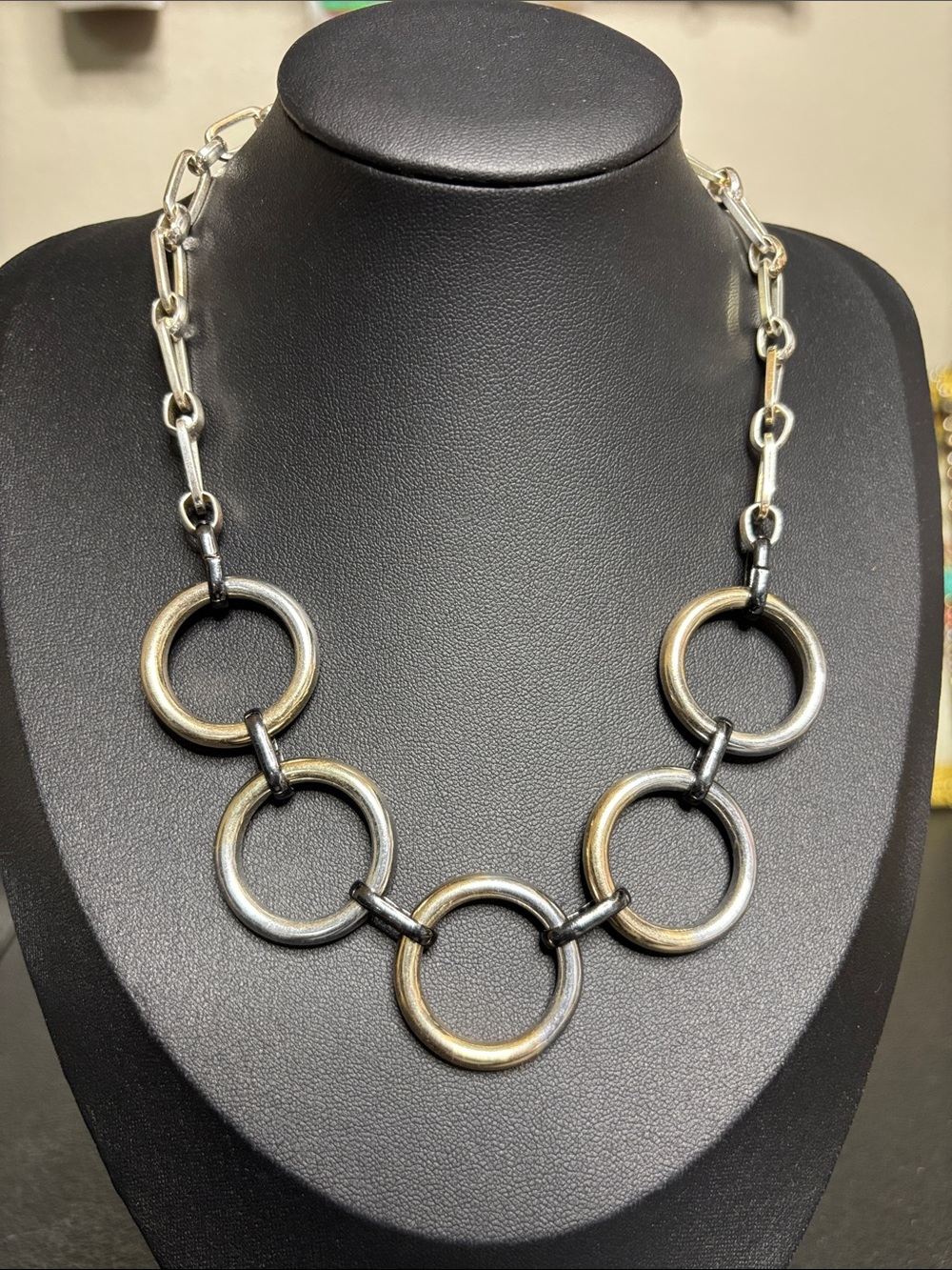 Nine West Two-Tone Silver and Antique Gold Ring Link Necklace
